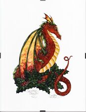 Christmas Dragon Print by Fantasy Artist Amy Brown Framed ready to hang 8.5x11 picture