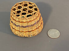 Antique Miniature Straw Basket Hexagon Weave MultiColored Folk Art Primitive picture