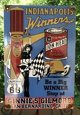 VINTAGE PORCELAIN GINNIE’S GILMORE LION HEAD INDIANAPOLIS WINNER GAS OIL SIGN picture
