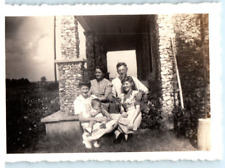 Vintage Photo 1940s, Cute Family and a baby posed on front porch, 3.5 x 2.5 picture