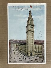 Postcard Denver CO Colorado Daniels & Fisher Building Clock Tower Trolley picture