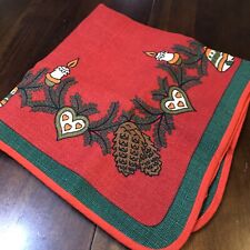 German Jute Vintage Christmas Table Decoration Cover Green Red Candle Bell Heart picture