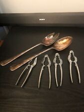Stainless vintage Italy 12 inch serving spoons 6 inch Nut cracker lot picture