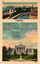 Virginia Linen Unposted Vintage Postcard c1930 Poem Front Building Ships picture
