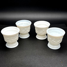 4 Vintage White Milk Glass Vase Planters Ivy Heart Vine Pattern Ribbed Pedestal picture