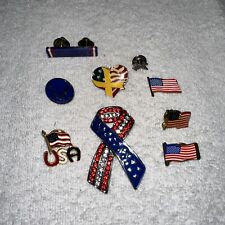 Lot Of 9 Vintage USA FLAG Pins/Brooch Patriotic Ribbon ~ US Air Force Military picture
