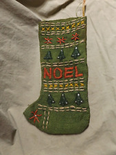 Vintage 1960s Style Homemade Embroidered Burlap Christmas Stocking NOEL picture