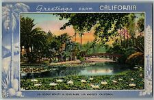 1950 Greetings California Postcard Linen Ca Thompson Gardner Scenic Echo Park LA picture
