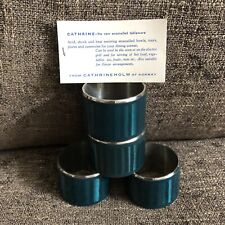 CATHRINEHOLM *SUPER RARE* SET 4 NAPKIN RINGS TEAL ENAMEL WITH STAINLESS *MINT* picture