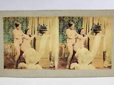 Antique 1880's Tinted Color Stereoview Photo Card TWO NUDE WOMEN TOGETHER picture
