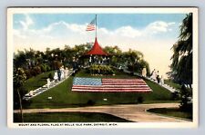 Detroit MI-Michigan, Mount & Floral Flag at Belle Isle Park, Vintage Postcard picture
