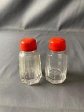 Vintage Glass Salt and Pepper Shakers with Red Plastic Top 2 3/4