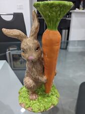 Vintage Neiman Marcus Ceramic Rabbit Easter Bunny w/Carrot Candle Holder 8 1/4