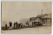 Hotel fire, Deward or Alba, Michigan; ghost town history, photo postcard RPPC picture
