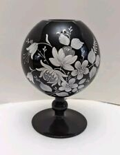 Vintage Black Amethyst Glass Round Ball Pedestal Vase No Markings picture