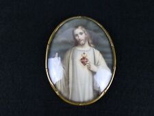 Rare Antique Early 1900s Oval French Sacred Heart of Jesus Devotional Lithograph picture