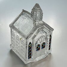 Vintage Glass Church 24% Lead Crystal Candle Cover with Stained Glass Windows picture
