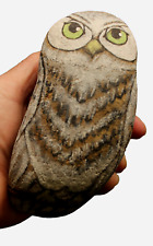 Beautiful Vtg Original Hand Painted Owl on Stone Rock - 5.5