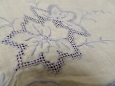 3 Vintage MADEIRA Style Linen Cocktail or Tea Napkins  Blue Embroidery Drawnwork picture