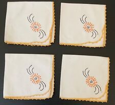 Vintage Lot of 4 Off White Handcrafted Napkins* Impeccable Embroidered Details picture