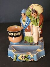 Old Mexican Tlaquepaque Pottery Clay Ashtray 2 Figures Pot For Holding... picture