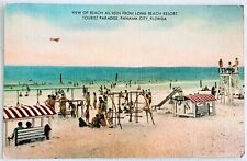PANAMA CITY BEACH FLORIDA Vintage Unused Linen Postcard Long Beach Resort Ocean picture