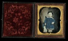 1/6 Daguerreotype Little Girl in Tinted Blue Dress Sealed Full Case 1850s picture