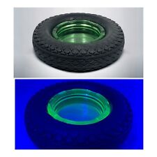 Goodyear Balloon Green Glass Ashtray Rubber Tire UV UG Glow Vtg NEEDS Cleaning picture
