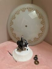 Vintage MCM Round White Ceiling Light Fixture Glass BeadScroll Pattern Shade 15” picture