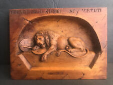 Antique Hand Carved Wood Lion Wall Plaque/Swiss Lion /Walnut Wood/Swiss C.1920 picture