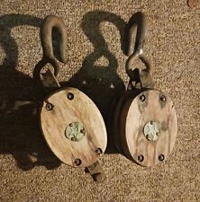 Lot Of 2 Antique Wodden Pulleys Nautical Barn Wood Pulley picture