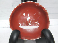 Vintage Hand Painted Red Clay Pottery Trinket Dish Portugese White Bird Folk Art picture