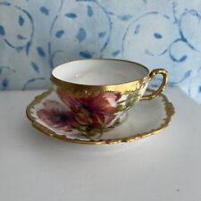 Antique Limoges Hand Painted Gold Gilt Tea Cup And Saucer J. P. Pouyat France picture