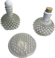 Fenton Hobnail Moonglow Milk Glass Vanity Items Perfume Bottles Powder Lid picture