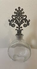 Vintage Clear Glass Decorative Perfume Bottle W/ Metal Ornate Stopper picture