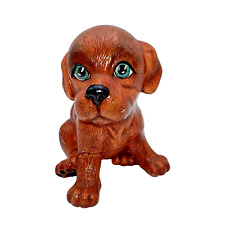 VTG Kitschy Brown Pup Dog Figurine With Green Eyes 1986 5.5” Signed SC107 picture