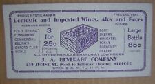 1930's J.A. BEVERAGE COMPANY Domestic & Imported Wines, Ales & Beers Ink Blotter picture