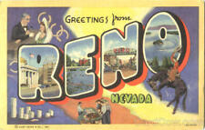 Greetings From Reno,NV Teich Washoe County Large Letter Nevada Linen Postcard picture