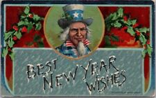 Vintage HAPPY NEW YEAR Embossed Postcard with UNCLE SAM / 1915 CAL. Cancel picture