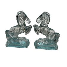 L.E. Smith Bookends Glass Vintage Rearing Horse Set Of Two Retro Detailed Clear picture