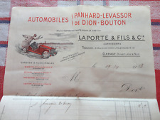 1913 Antique Panhard Levassor Dion Beziers Button Toulou Automobiles Invoice picture