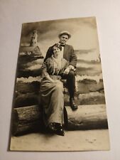 WATCHTOWER OCEAN W/MAN AN WOMAN  IN LOVE 1920s Real Photo Postcard picture
