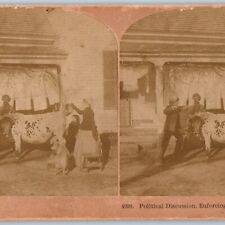 1889 Family House Fight on Cow Dog Political Discussion Stereo Photo Kilburn V24 picture