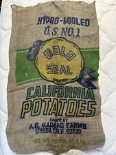 Vintage lot: 5 Burlap 50 Lb. Potato / Feed Bags - VARIOUS BRANDS/CLEAR GRAPHICS picture