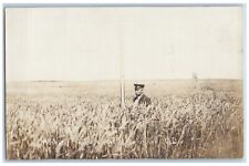 Larimore ND Postcard RPPC Photo Wheat Field Farmer Farming c1910's Antique picture
