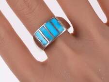 sz13 Vintage Zuni Silver Turquoise channel inlay ring picture