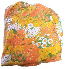 Vintage Fitted Muslin Twin Sheet Fashion Manor Orange Yellow Floral 1970s Retro picture