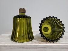 2 Vintage Homco Avocado Green Ribbed Glass Votive Peg Cup Candle Holders picture