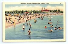 Beach And Pavilion Cummings Park Stamford Connecticut Vintage Postcard picture