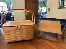 Longaberger Vintage 2000 Small Picnic Basket With Lid, Protector & Wooden Riser picture